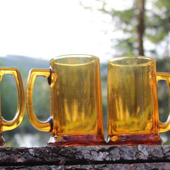 Set of 4 Hazel Atlas Amber Beer Stein Glasses mug vintage mid-century retro - Picture 5 of 11